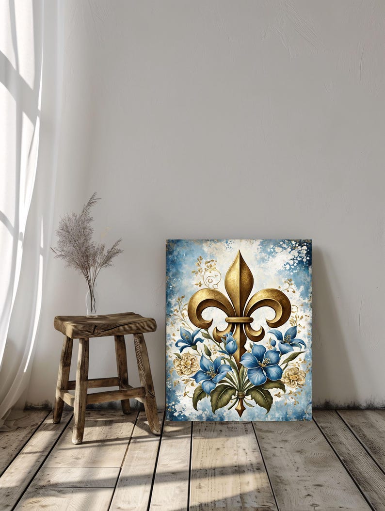 16x20 Blue Fleur De Lis Wall Art Canvas Print - Etsy