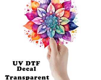 Watercolor Mandala Clear Sticker / Decal UV DTF Sticker Transparent Choose Size