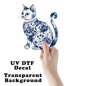 Blue and White Cat Clear Sticker / Decal UV DTF Sticker Transparent Choose Size
