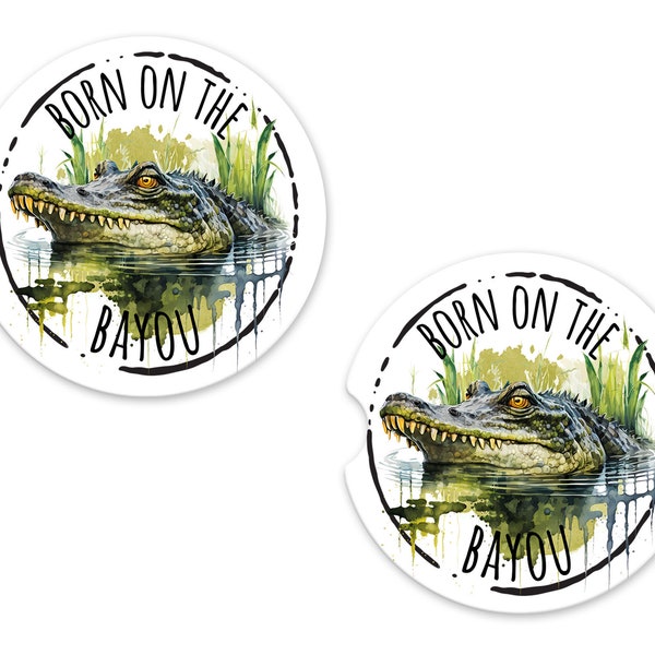 New Release, Set of 2 Born on the Bayou Alligator Sandstone Car Coasters, Car Accessory