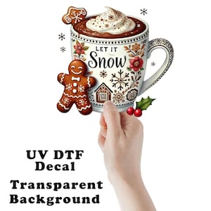 Gingerbread Hot Cocoa Christmas Clear Sticker / Decal UV DTF Sticker Transparent Choose Size