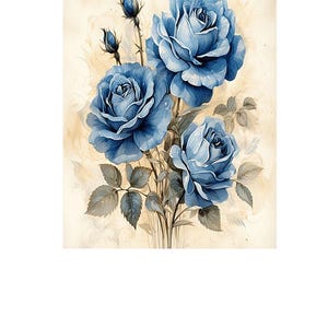 11x14 Blue Roses Floral Wall Art Canvas Print