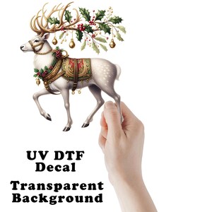 Holly Berry Christmas Reindeer Clear Sticker / Decal UV DTF Sticker Transparent Choose Size