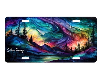 Alcohol Ink Northern Lights Aluminum Vanity License Plate Car Accessory Decorative Front Plate