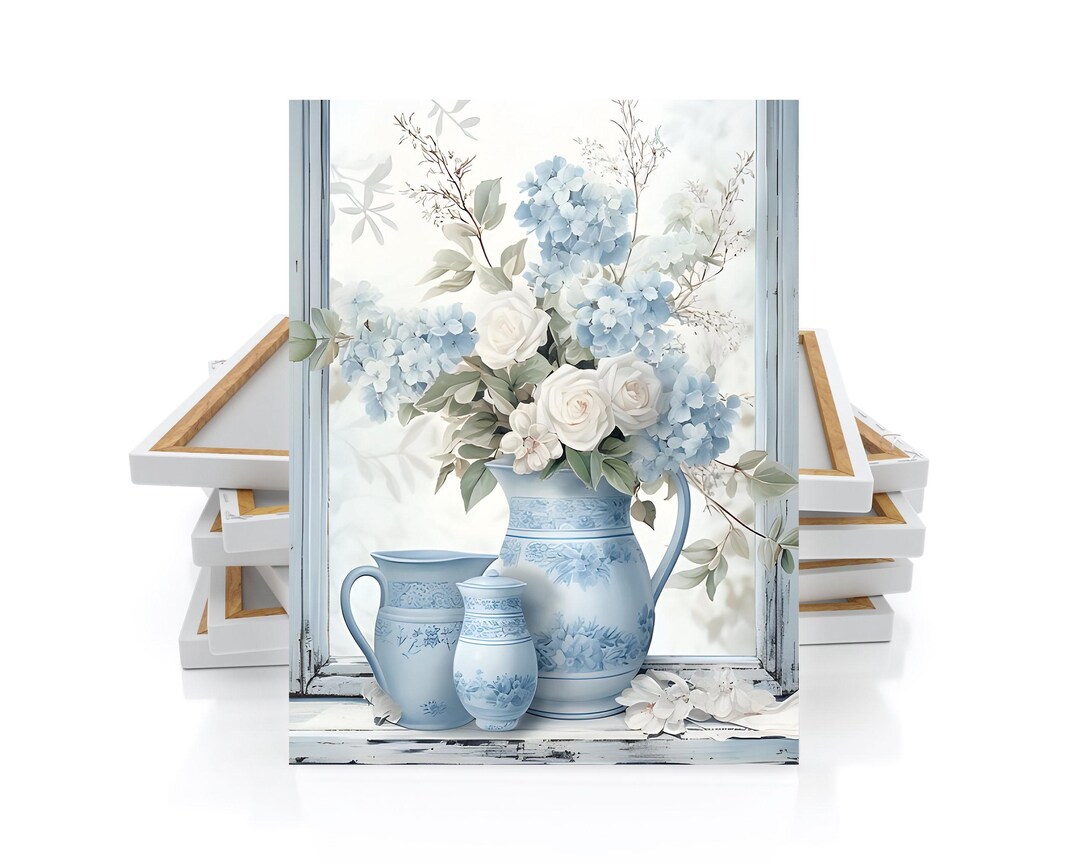 16x20 Blue and White Floral Window Wall Art Canvas Print - Etsy