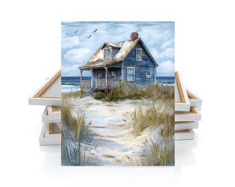 11x14 Blue Beach House Wall Art Canvas Print