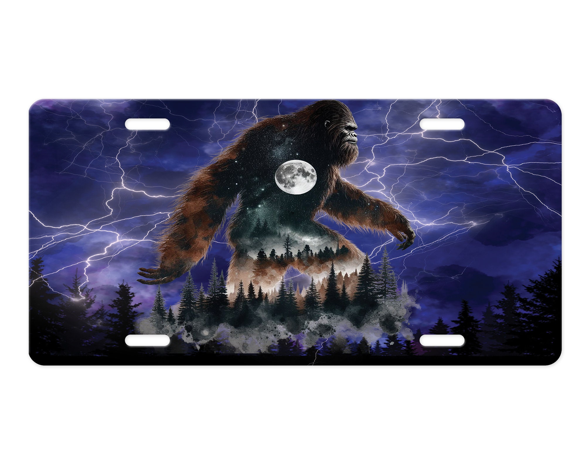 Vanity Front License Plate, Bigfoot Stormy Night Aluminum Vanity License Plate Car Accessory Decorative Front Plate