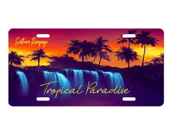 Tropical Paradise Waterfall Beach Nautical Aluminum Vanity License Plate Car Accessory Decorative Front Plate