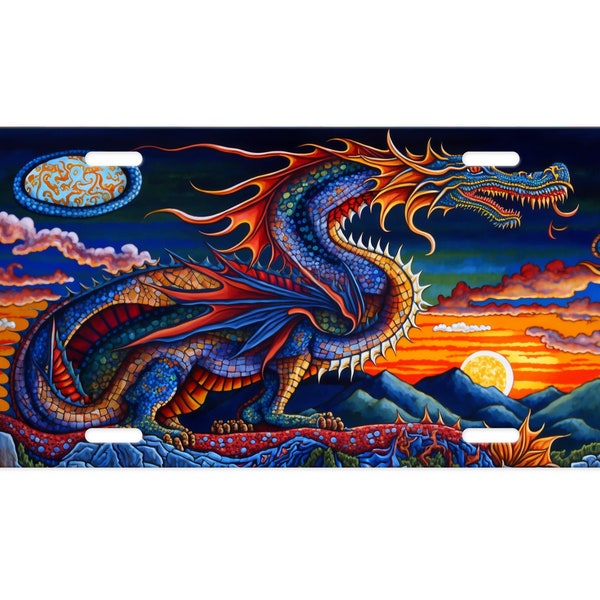 Blue Dragon Vanity Decorative Front License Plate - Cute Car License Plate Made in the USA - Aluminum Metal Plate - Front Plate for Car