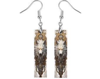 New Release, Rococo Wolf Earrings, Printed Wood Dangle Earrings Hypoallergenic Jewelry Handmade