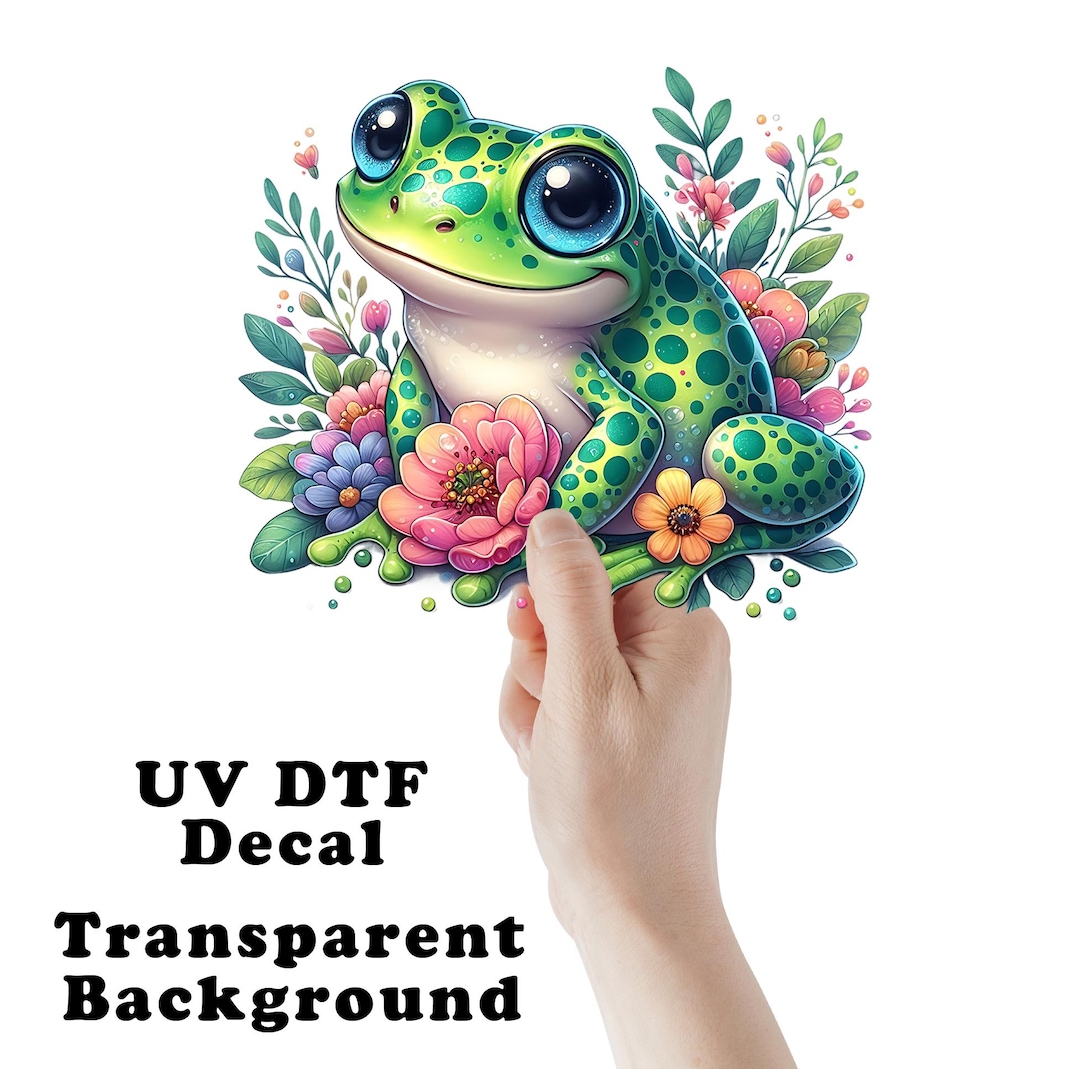 Frog and Flowers Clear Sticker / Decal UV DTF Sticker Transparent ...