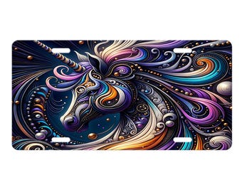 Colorful Unicorn Swirl Vanity Front License Plate,  Aluminum License Plate Car Accessory Decorative Front Plate