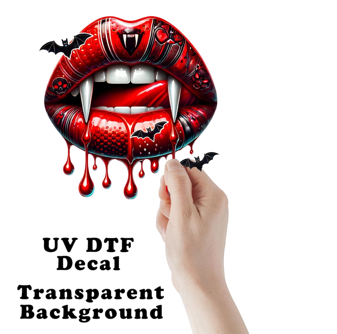 Vampire Drip Halloween Blood Drip Vampire Lips Clear Sticker / Decal UV DTF Sticker ...