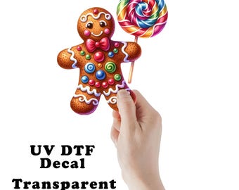 Candy Gingerbread Man Christmas Clear Sticker / Decal UV DTF Sticker Transparent Choose Size