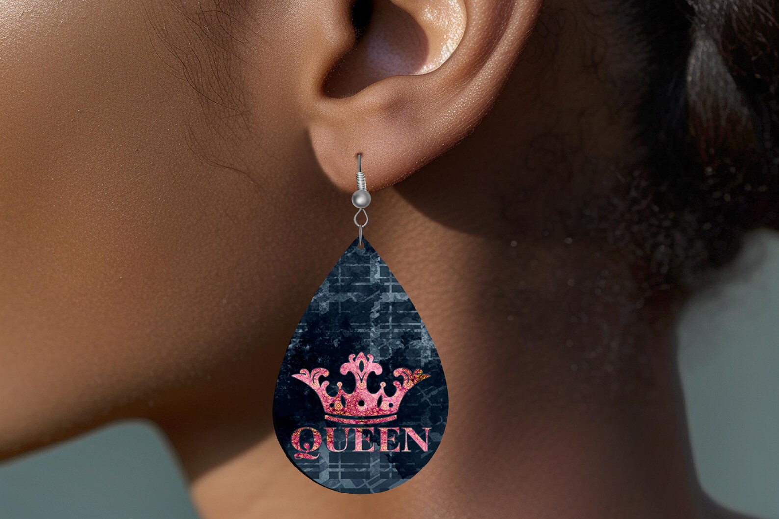 Queen Crown Print Earrings Tear Drop Wood Dangle Earrings ...