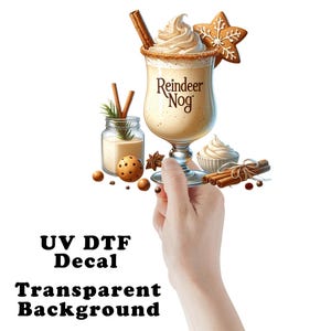 Reindeer Nog Christmas Cocktail Clear Sticker / Decal UV DTF Sticker Transparent Choose Size