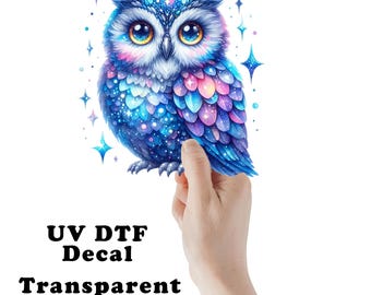 Blue Sparkle Owl Clear Sticker / Decal UV DTF Sticker Transparent Choose Size