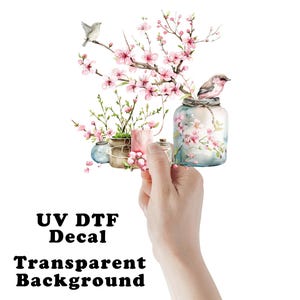 Cherry Blossom and Birds Clear Sticker / Decal UV DTF Sticker Transparent Choose Size
