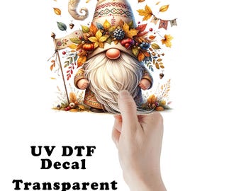 Cream Fall Gnome Clear Sticker / Decal UV DTF Sticker Transparent Choose Size