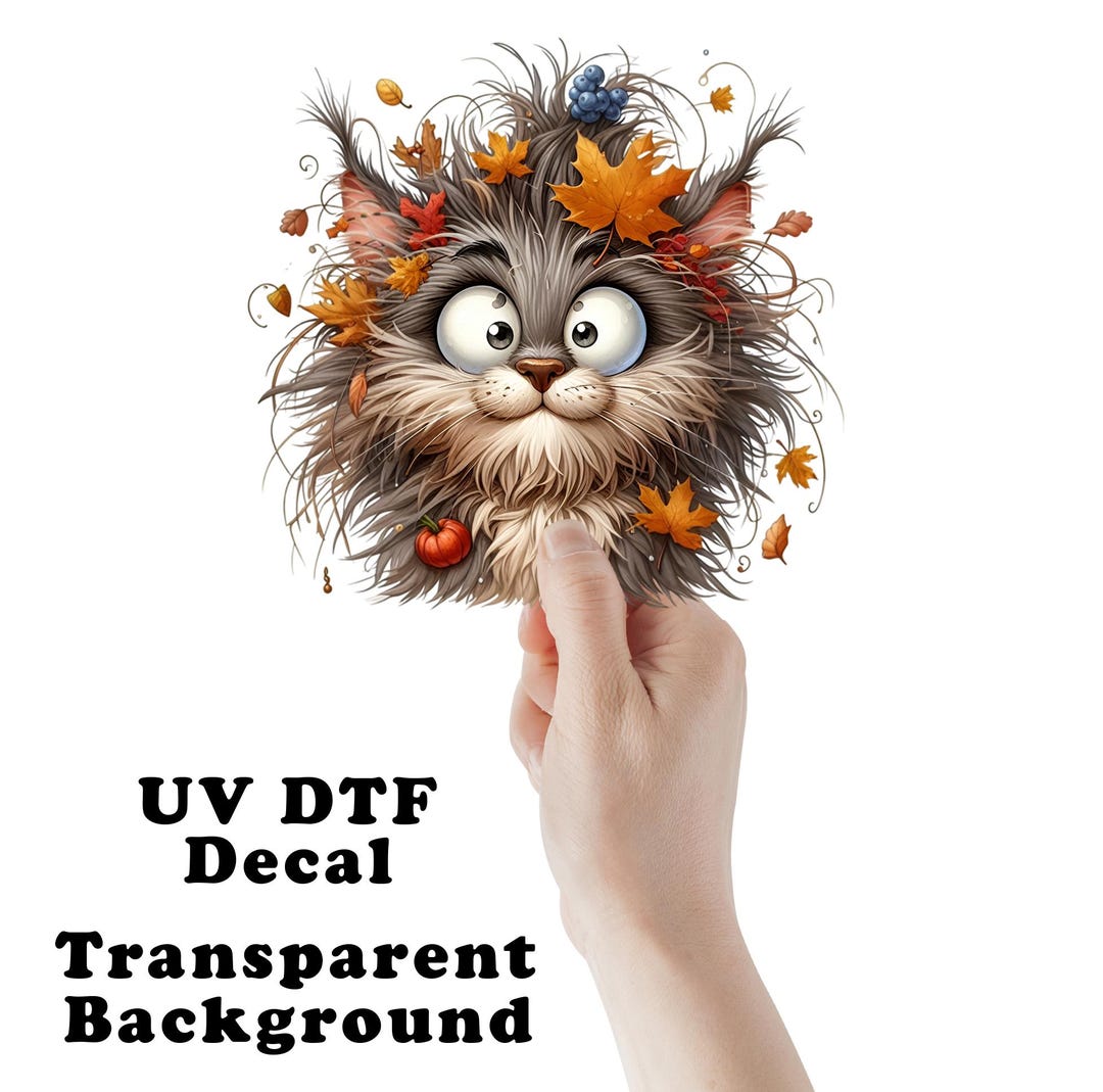 Fall Cat Stickers Fall Cat Clear Sticker / Decal UV DTF Sticker Transparent Choose Size ...