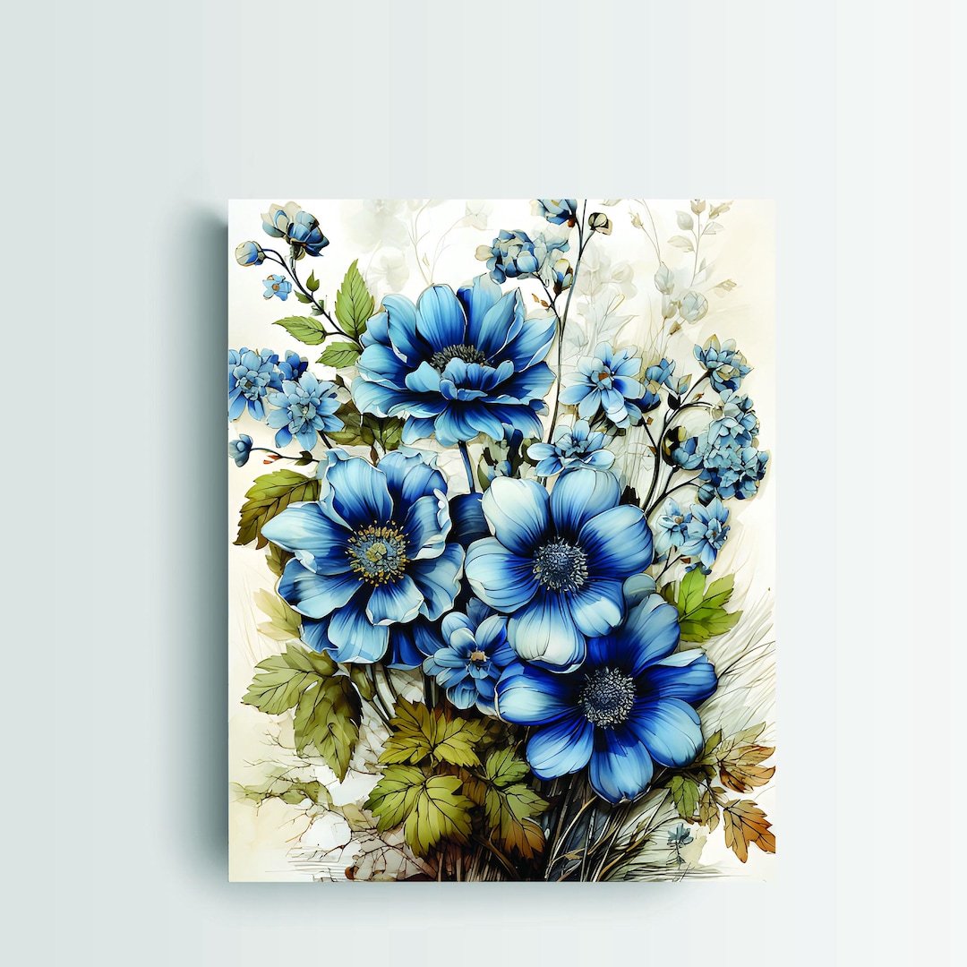 16x20 Blue Floral Wall Art Canvas Print - Etsy