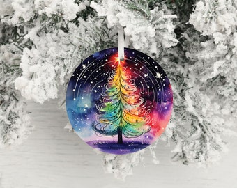 Christmas Ornament, Neon Christmas Tree Ceramic Christmas Ornament, Christmas Decorations