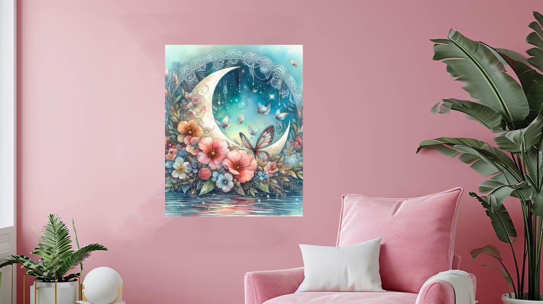 16x20 Butterfly Flower Moon Wall Art Canvas Print - Etsy