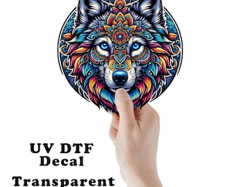 Colorful Mandala Wolf Clear Sticker / Decal UV DTF Sticker Transparent Choose Size
