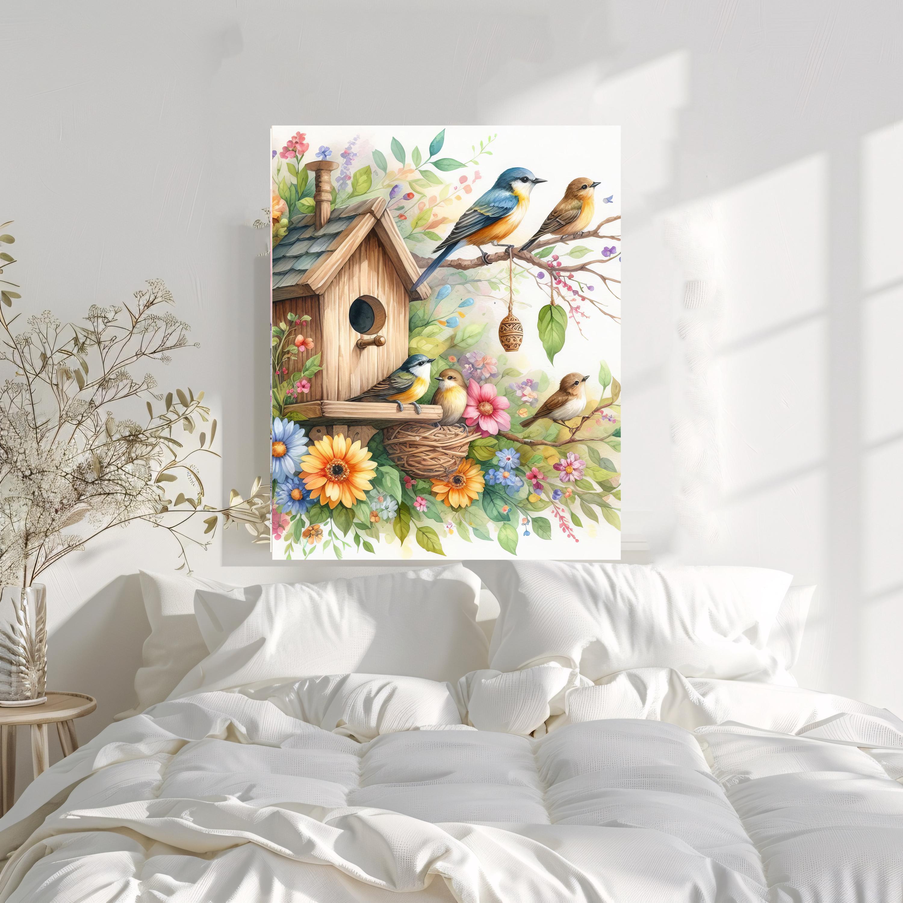16x20 Floral Bird Family Wall Art Canvas Print - Etsy