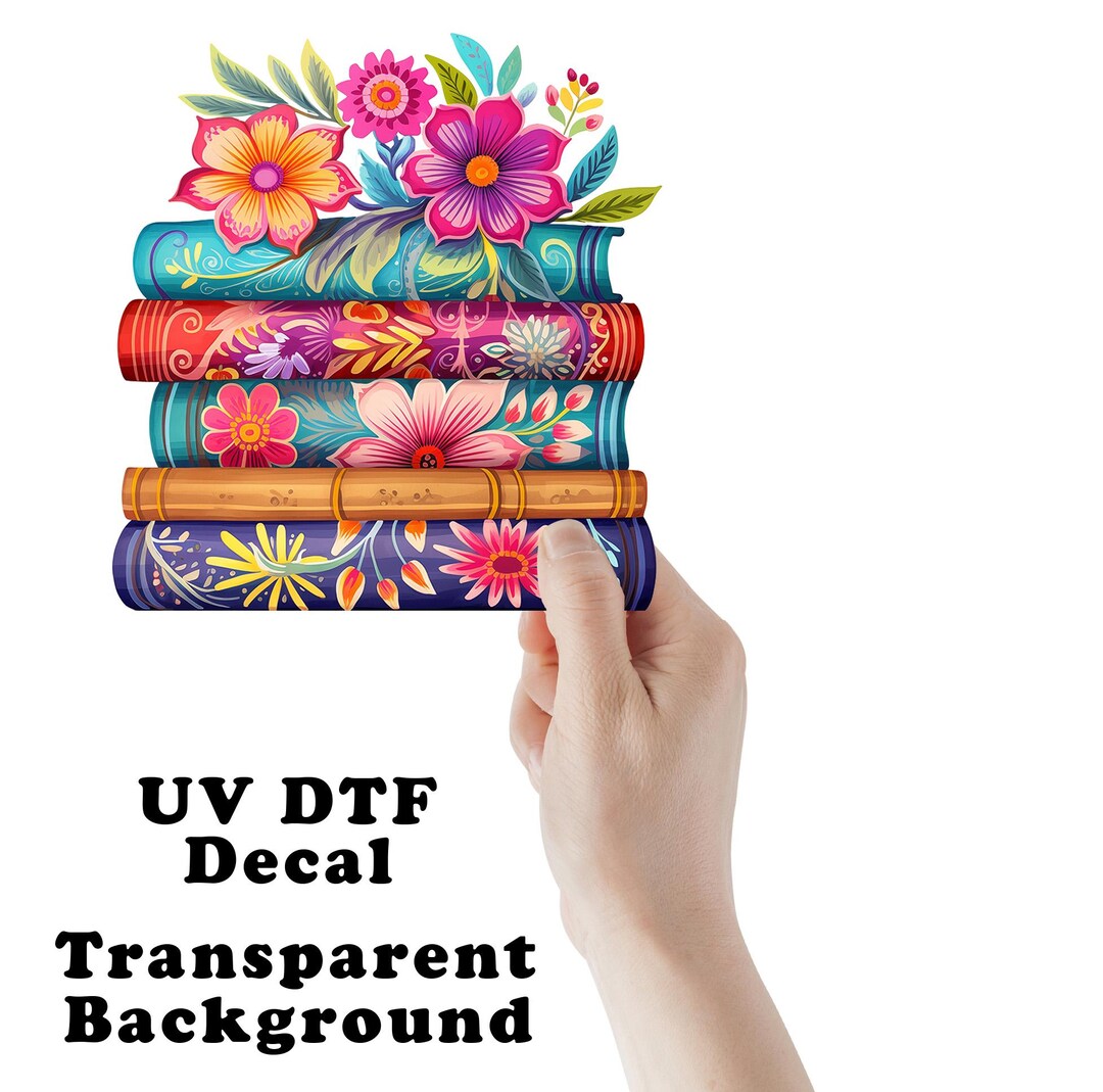 Floral Book Stack Clear Sticker / Decal UV DTF Sticker Transparent ...