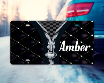 New Release Personalized Black Tufted Zipper Aluminum Vanity License Plate Car Accessory Decorative Front Plate