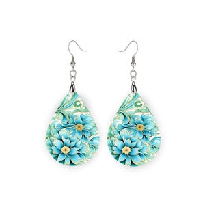 Savannah Floral Print Earrings Print Tear Drop Wood Dangle Earrings Hypoallergenic Jewelry