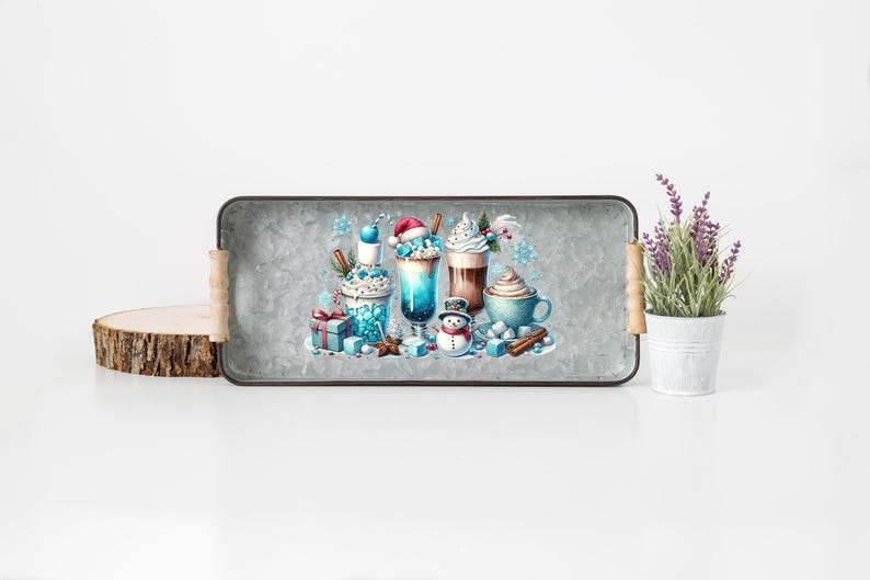 Blue Winter Drinks Clear Sticker / Decal UV DTF Sticker Transparent