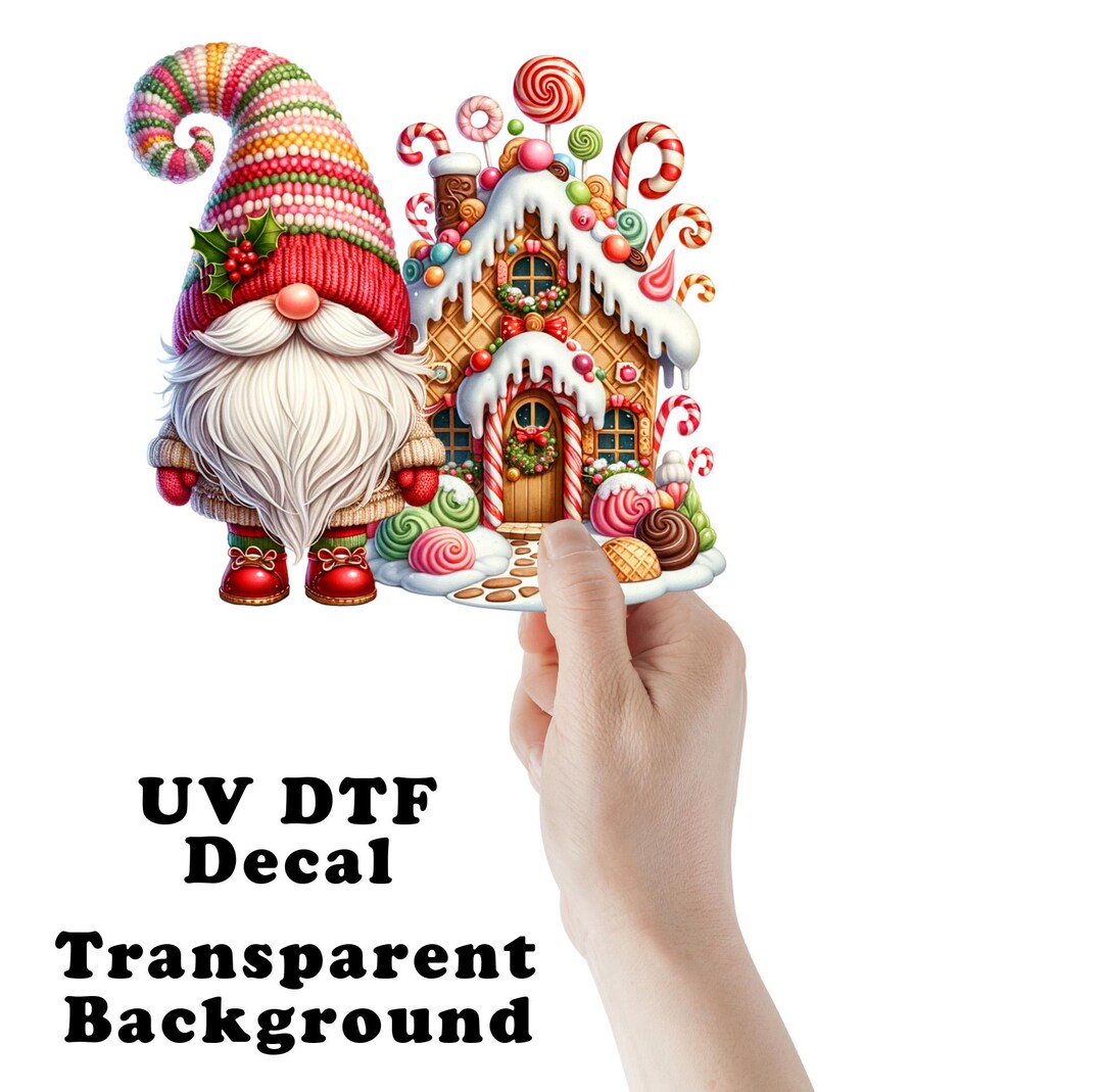 Candy Gingerbread House Gnome Christmas Clear Sticker / Decal UV DTF ...