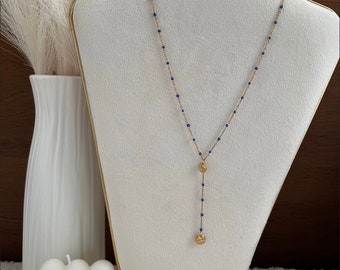 Iris long necklace Golden Blue