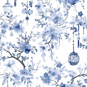 Chinoiserie seamless pattern Blue floral Repeating File Digital download Chinoiserie digital paper Chinoiserie fabric Commercial Use 8-3