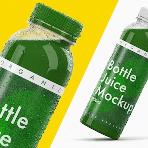 Juice bottle Photoshop Mockup, Smart Object label, change colors
