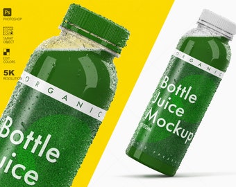 Juice bottle Photoshop Mockup, Smart Object label, change colors