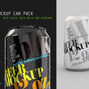 Plantilla de maqueta de latas en blanco, negro y aluminio: plantilla digital de alta resolución para diseño de marca y embalaje, Photoshop de capa vectorial