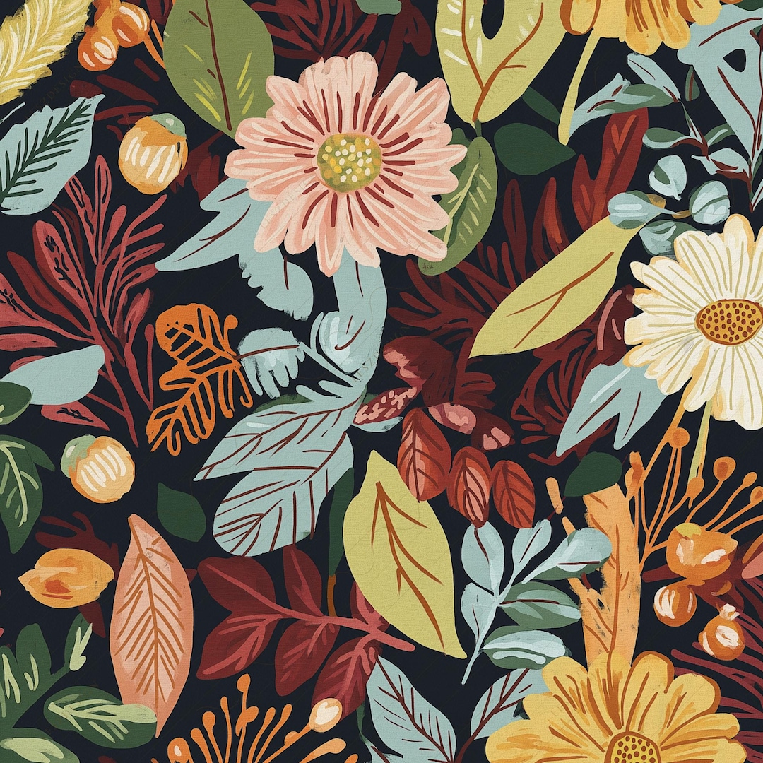Fall Floral Seamless Pattern: Autumn Leaves and Acorns (digital Pattern ...