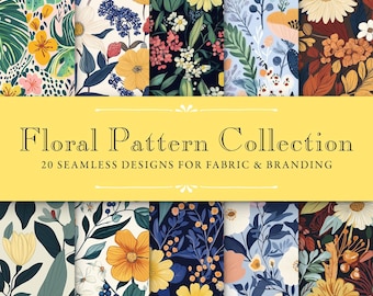Colección de estampados florales, 20 diseños botánicos sin costuras (descarga digital)