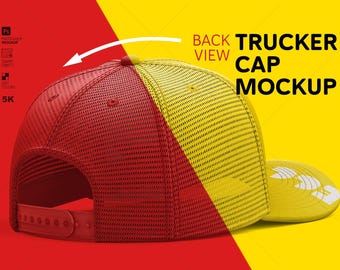 Maqueta de vista trasera de gorra de camionero / Gorra de malla en Photoshop PSD (Descarga digital)