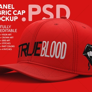 6-Panel Cap Mockup | Full Fabric Hat Photoshop Template | Editable PSD with Smart Object Layers