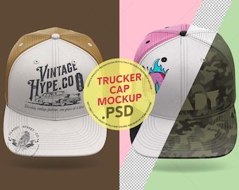 Trucker Hat Mockup: 6-Panel Cap, Editable PSD Template