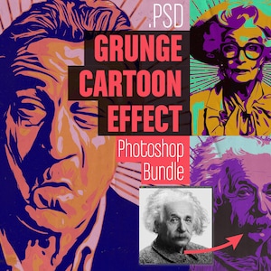 Grunge Cartoon Effect PSD | Editable Photoshop Template with Dust and Paper Texture | Portrait or Avatar Art Effect