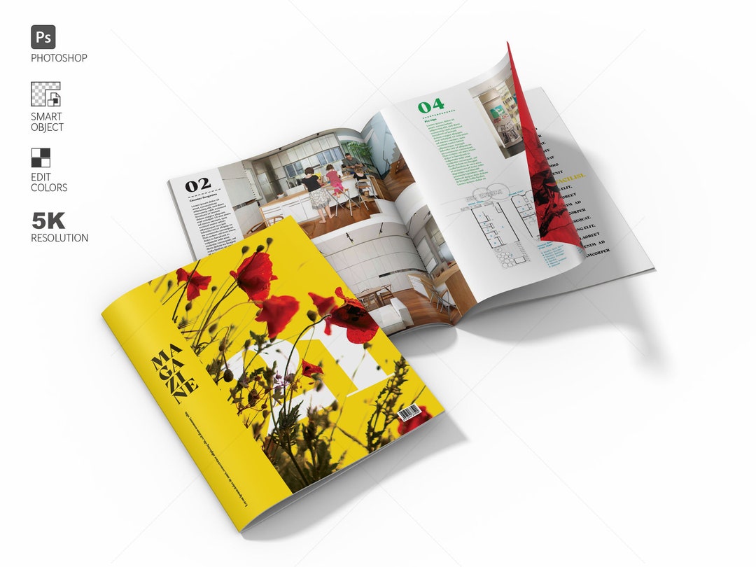 Magazine Mockup, Photoshop Smart Object Drag and Drop, Magazine Layout ...