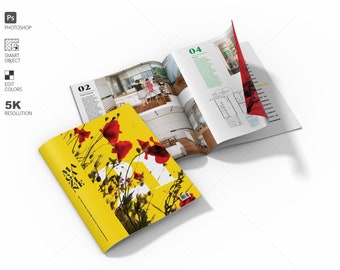 Maqueta de revista, arrastrar y soltar objetos inteligentes de Photoshop, diseño de presentación de diseño de revista