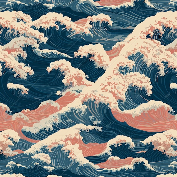 オーシャンアート(波紋) NO-49 Japanese Wave Seamless Pattern | Ukiyo-e Ocean Art (digital