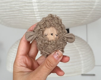 Sensory toy. Wooden toy Sheep. Toddler toy with fur. Toy for infant and toddlers. Perfect baby gift 0-3 month, for 6 month, gift for 1 year