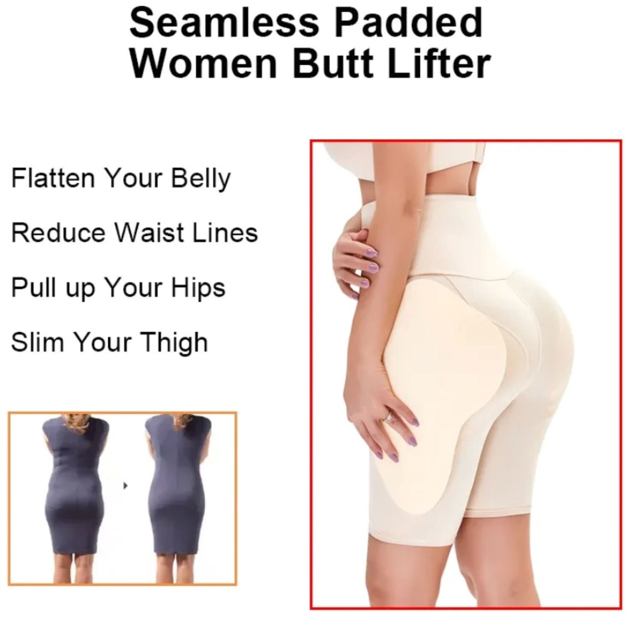 High Waist Padded Butt Lifter, Tummy Control Hip Enhancer, Body